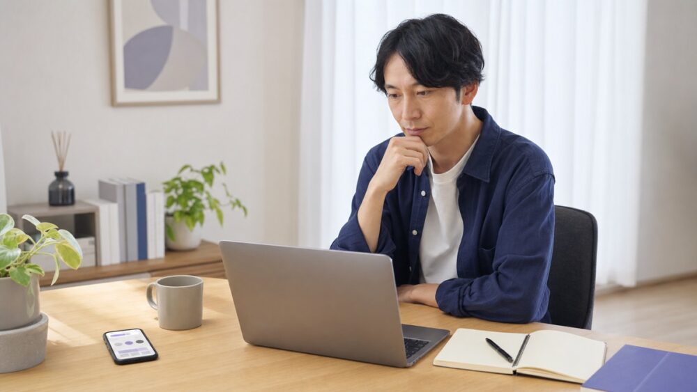 ポイ活とWebライターのどちらを試すか自宅で考える会社員