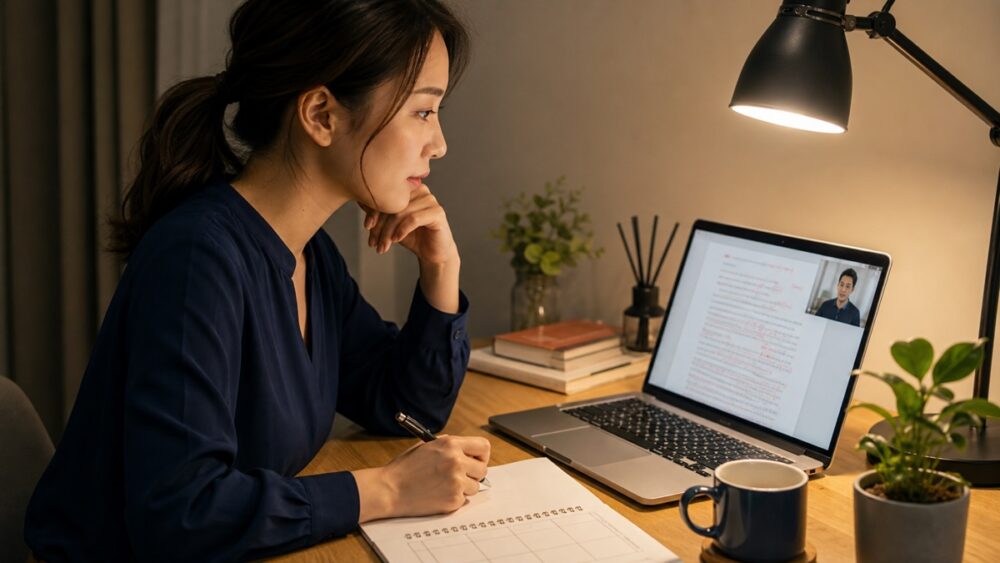 あなたのライターキャリア講座の個別講義と添削を確認する会社員